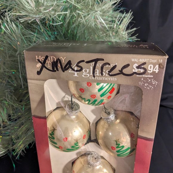 Vtg Holiday Time Rauch Glass Abstract Green Tree Ornaments "R" On The Cap - Picture 12 of 13